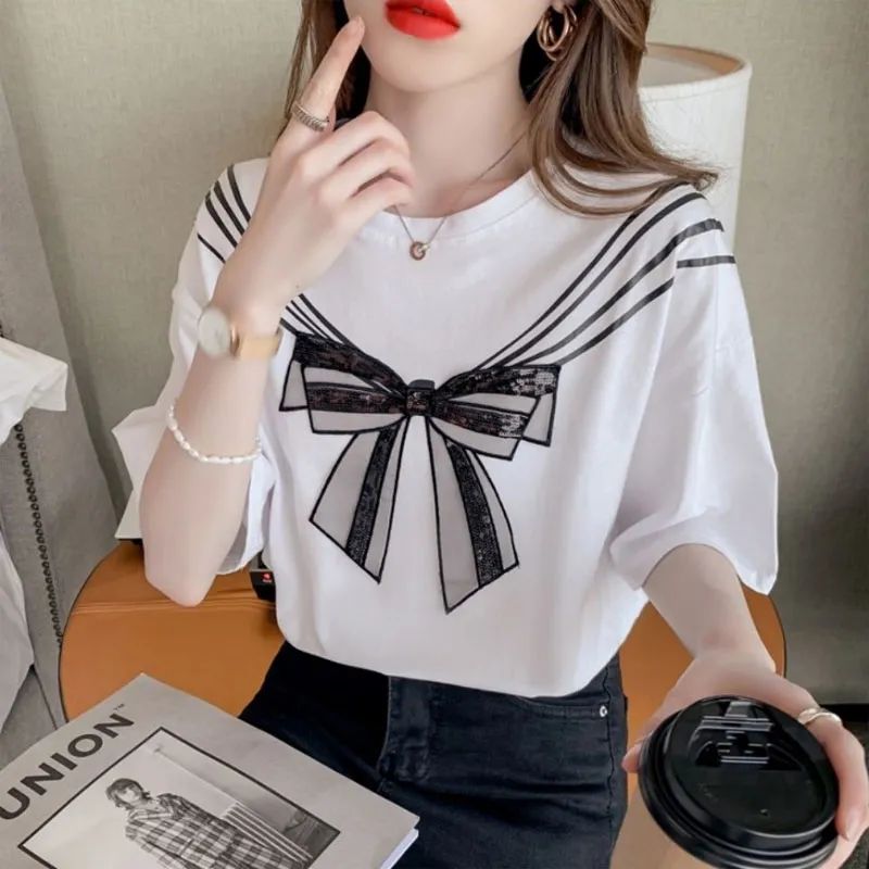 新款蝴蝶結短袖女設計感ins潮.jpg